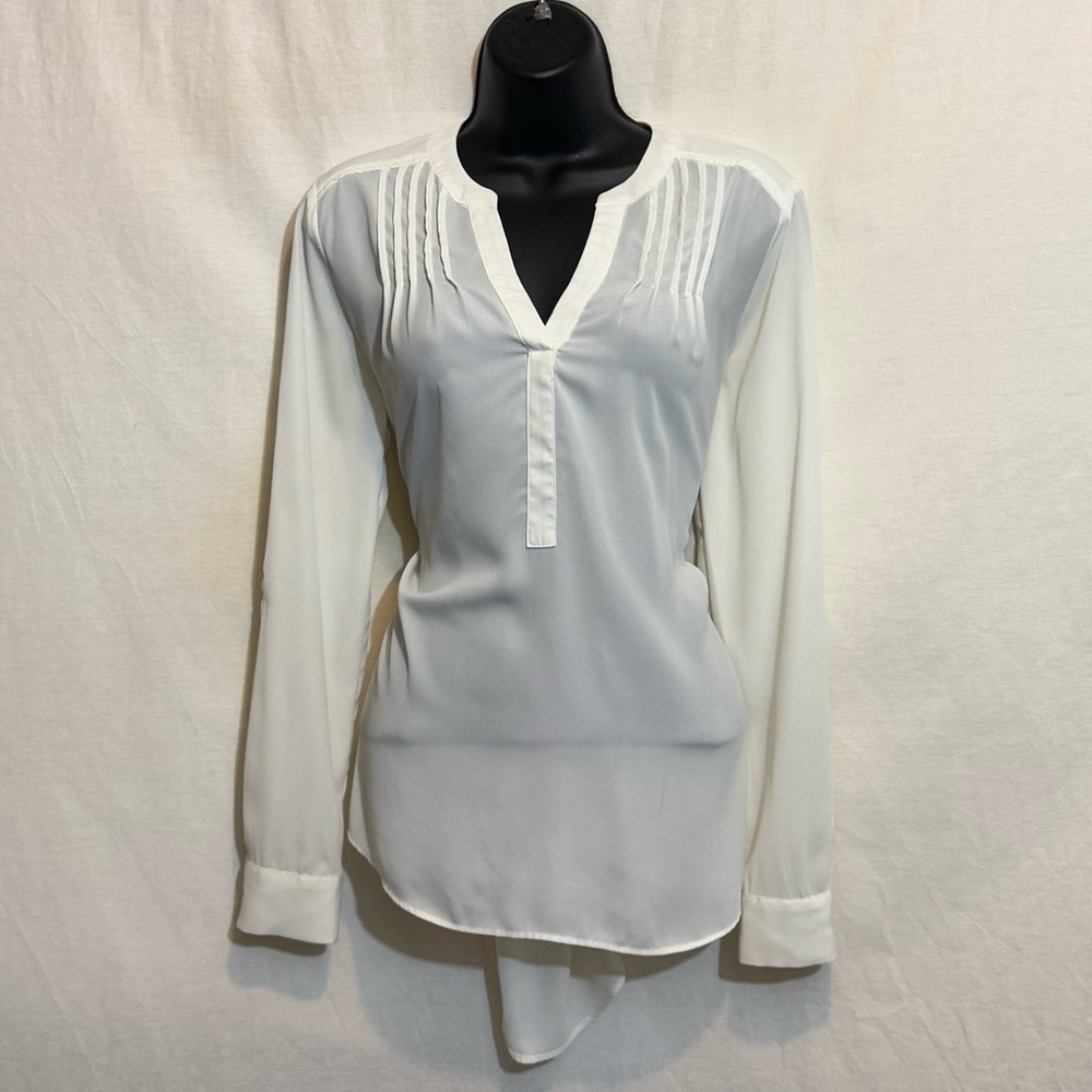 G-153 Simply Vera Vera Wang Cream & Black Pleated Long Sleeve Blouse Size S